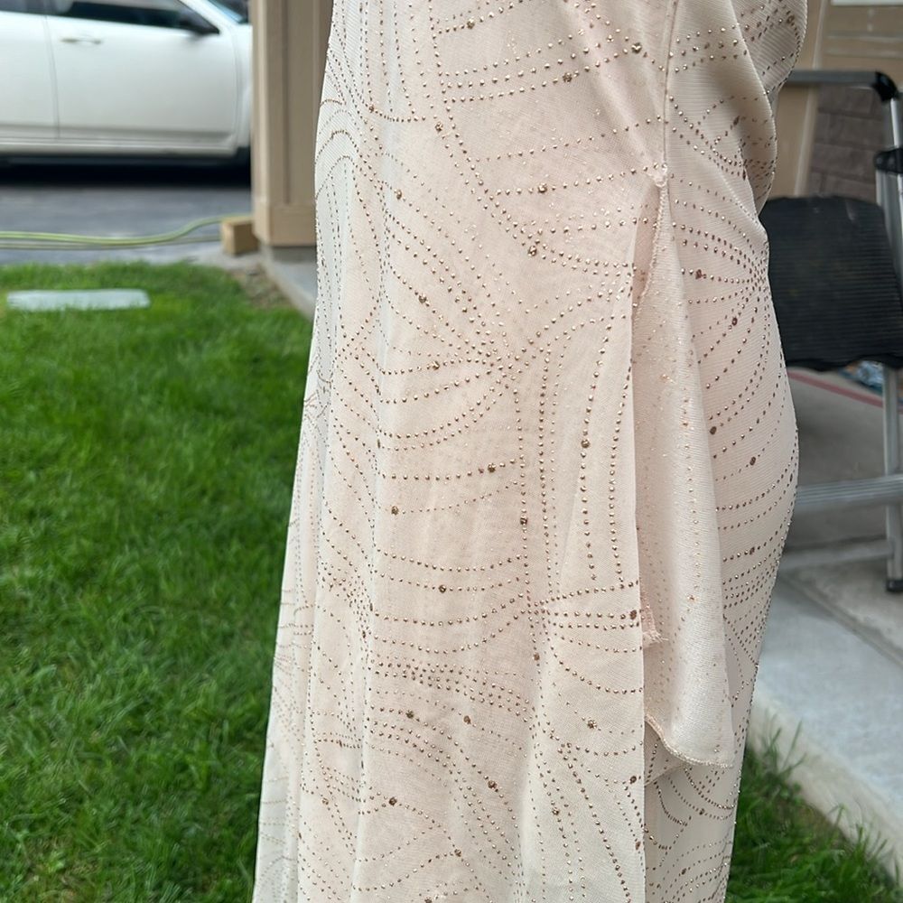 Taboo V-Neck Midi Length Dress high- Low gold sparkle - Picture 7 of 12